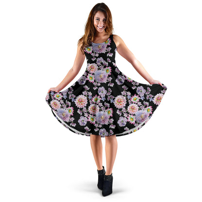Dahlia Pattern Print Design DH012 Midi Dress