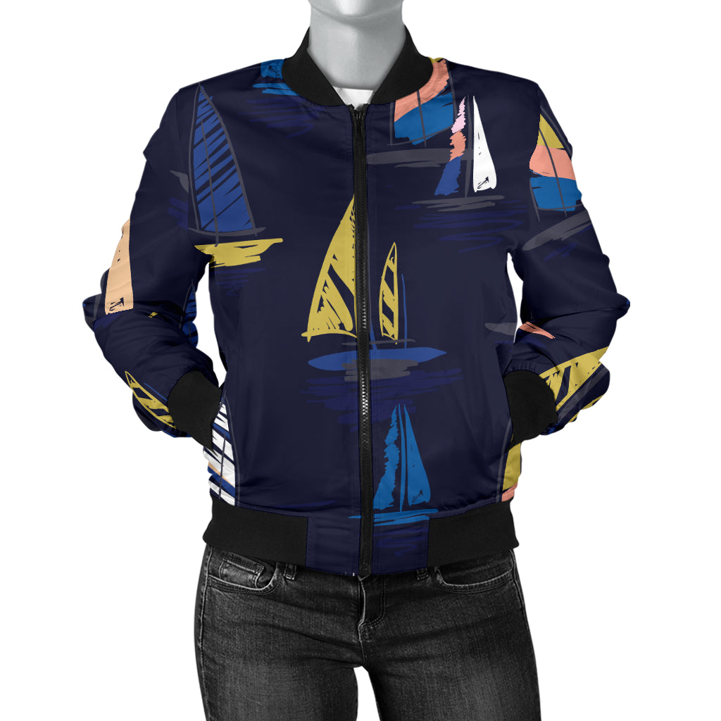 Sailing Ships Pattern Print Design A03 Women's Bomber Jacket