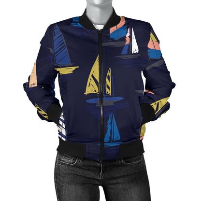 Sailing Ships Pattern Print Design A03 Women's Bomber Jacket
