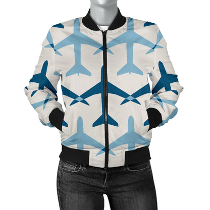 Airplane Pattern Print Design 04 Women's Bomber Jacket