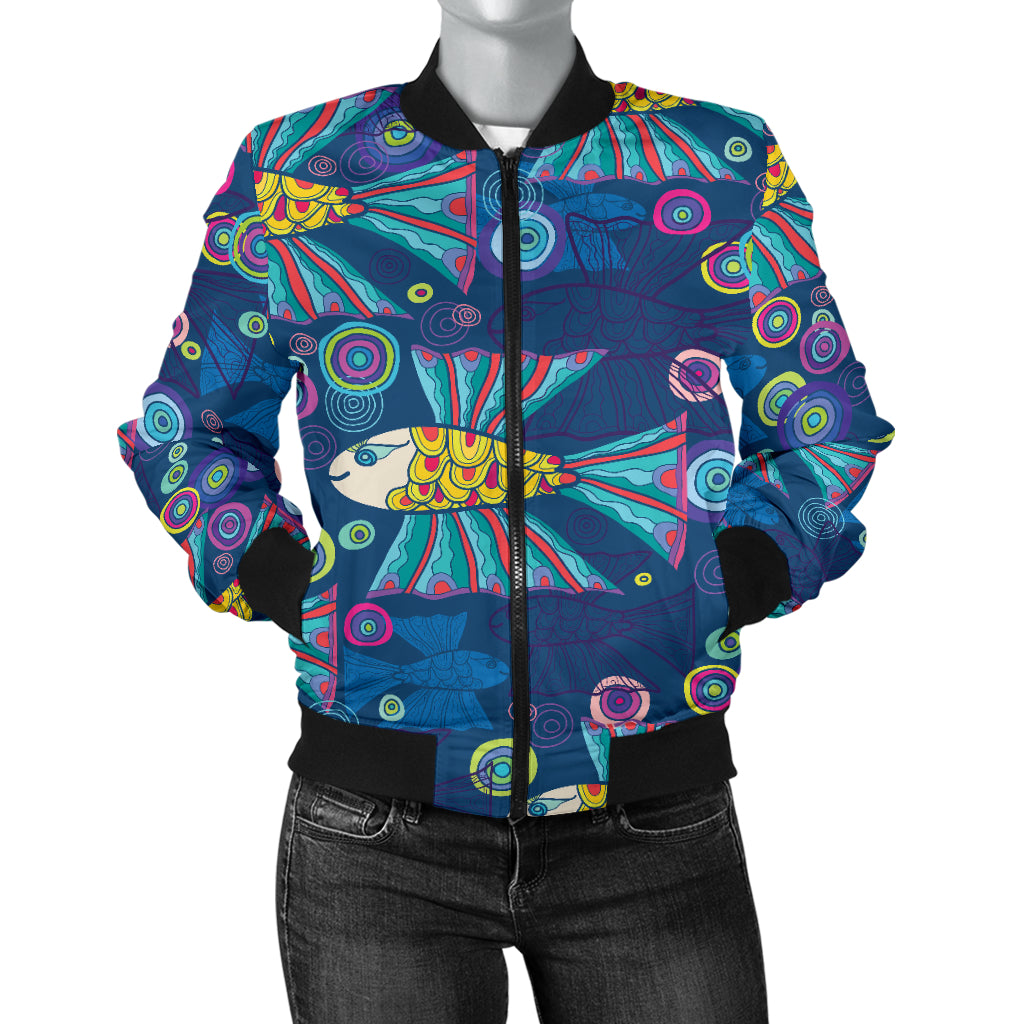 Flying Fish Pattern Print Design 01 Women's Bomber Jacket