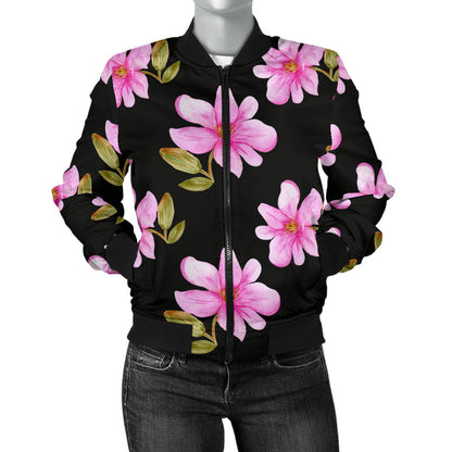 Magnolia Pattern Print Design MAG06 Women Bomber Jacket