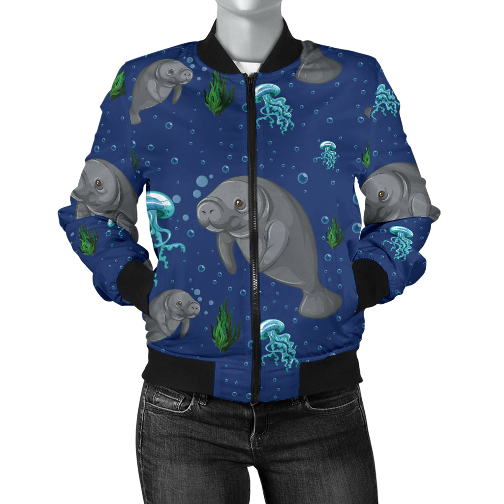 Manatee Pattern Print Design 01 Women's Bomber Jacket