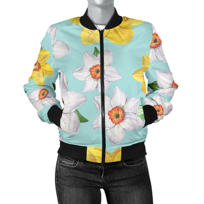 Daffodils Pattern Print Design DF07 Women Bomber Jacket
