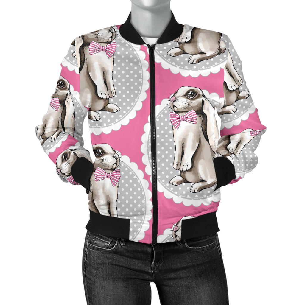Rabbit Pattern Print Design RB019 Women Bomber Jacket