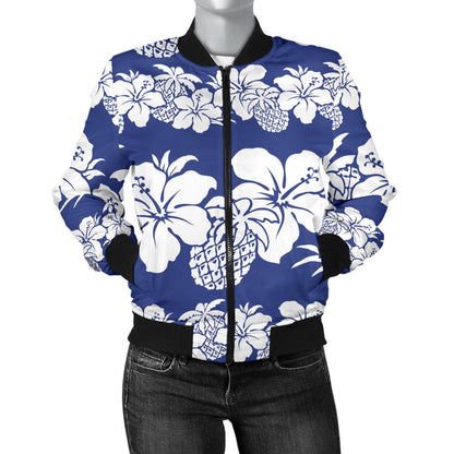 Hawaiian Themed Pattern Print Design H07 Women Bomber Jacket