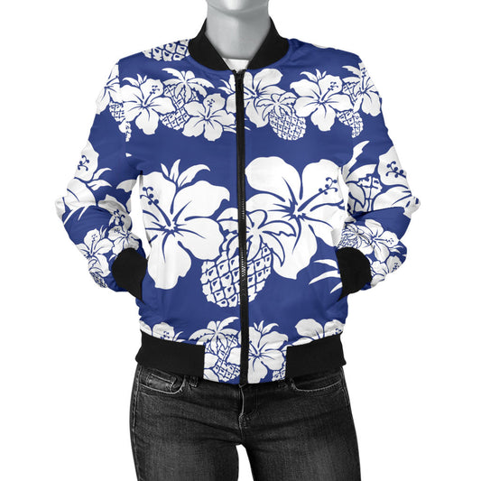 Hawaiian Themed Pattern Print Design H07 Women Bomber Jacket