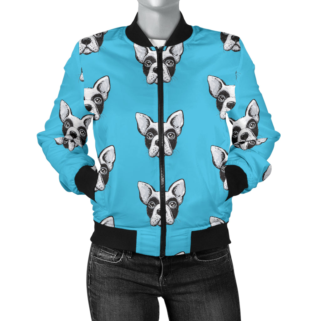 Boston Terrier Pattern Print Design 01 Women's Bomber Jacket