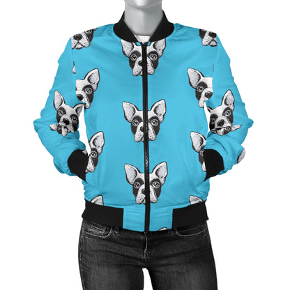 Boston Terrier Pattern Print Design 01 Women's Bomber Jacket