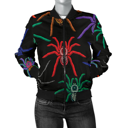 Tarantula Neon Color Pattern Print Design 03 Women's Bomber Jacket