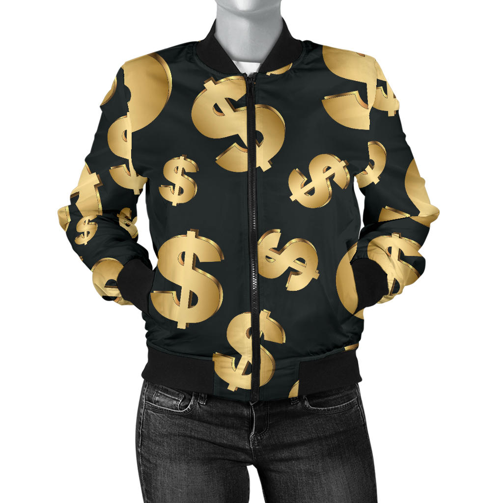 Dollar Pattern Print Design DO04 Women Bomber Jacket