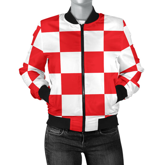Checkered Red Pattern Print Design 04 Women's Bomber Jacket