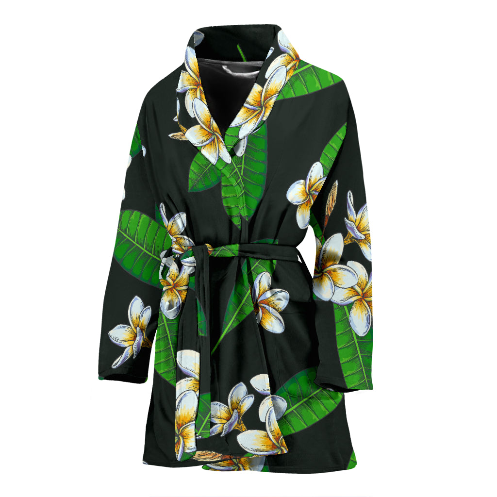 White Plumeria Pattern Print Design PM023 Women Bathrobe