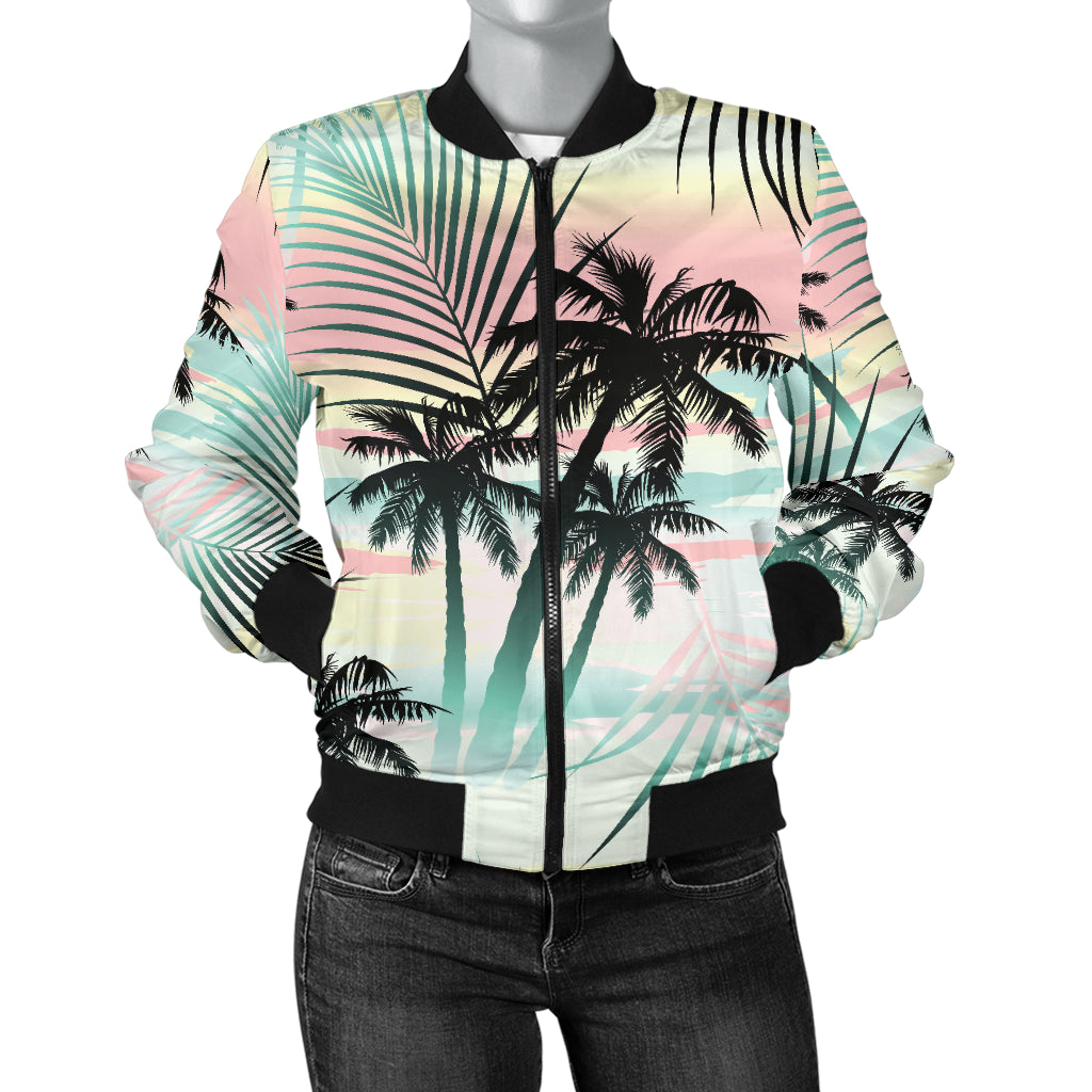 Palm Tree Pattern Print Design A03 Women's Bomber Jacket