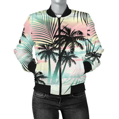 Palm Tree Pattern Print Design A03 Women's Bomber Jacket