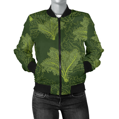Kale Pattern Print Design 01 Women's Bomber Jacket