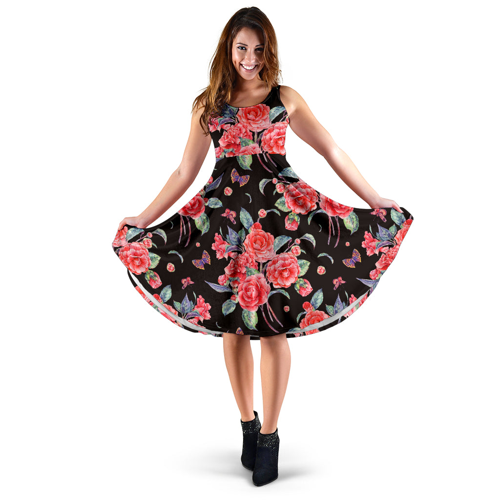 Camellia Pattern Print Design CM03 Midi Dress