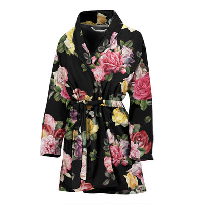 Rose Pattern Print Design RO010 Women Bathrobe