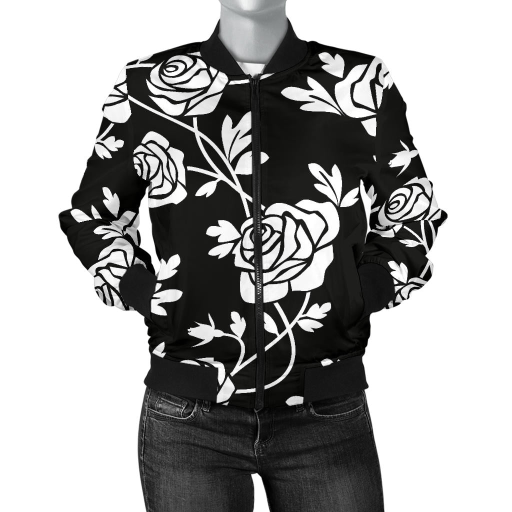 Rose Pattern Print Design RO013 Women Bomber Jacket