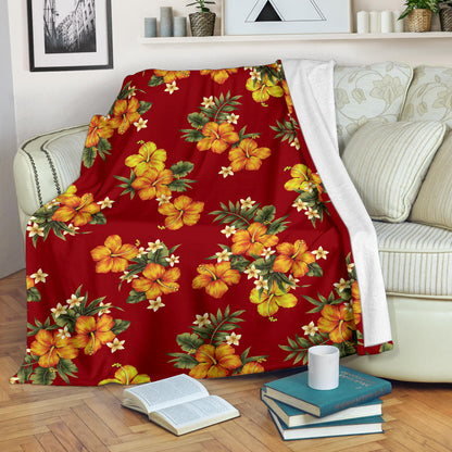 Orange Hibiscus Pattern Print Design HB026 Fleece Blanket