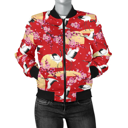Crane Pattern Print Design 04 Women's Bomber Jacket