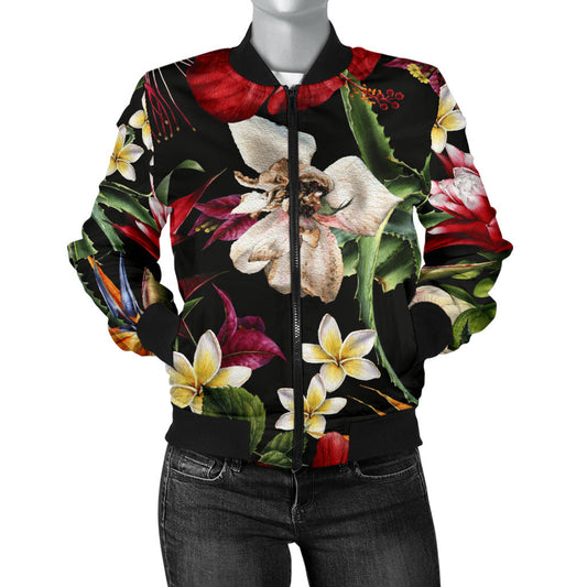 Summer Floral Pattern Print Design SF03 Women Bomber Jacket
