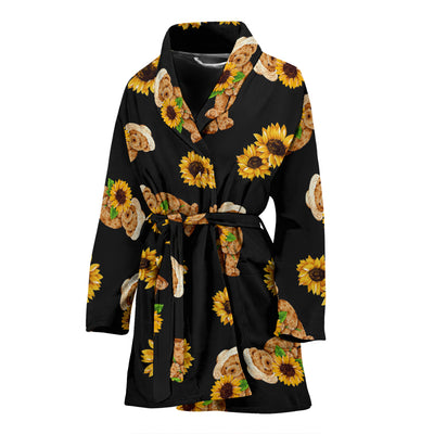 Sunflower Pattern Print Design SF016 Women Bathrobe