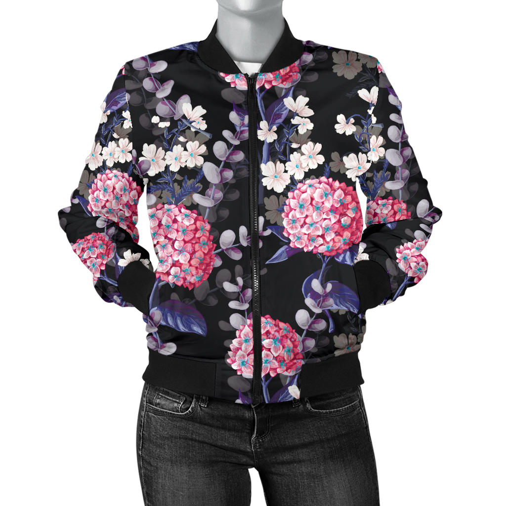 Hydrangea Pattern Print Design HD04 Women Bomber Jacket