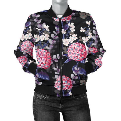 Hydrangea Pattern Print Design HD04 Women Bomber Jacket