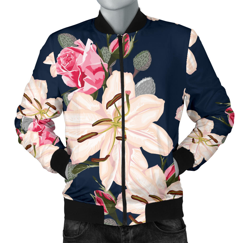 Lily Pattern Print Design LY04 Men Bomber Jacket