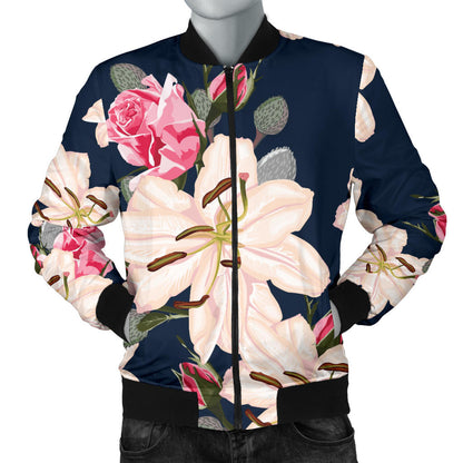 Lily Pattern Print Design LY04 Men Bomber Jacket