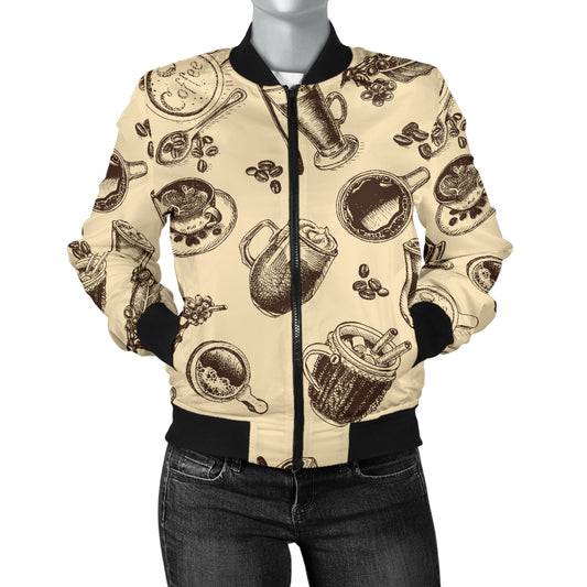 Coffee Pattern Print Design 05 Women's Bomber Jacket
