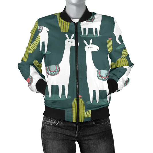 Llama Cactus Pattern Print Design 02 Women's Bomber Jacket