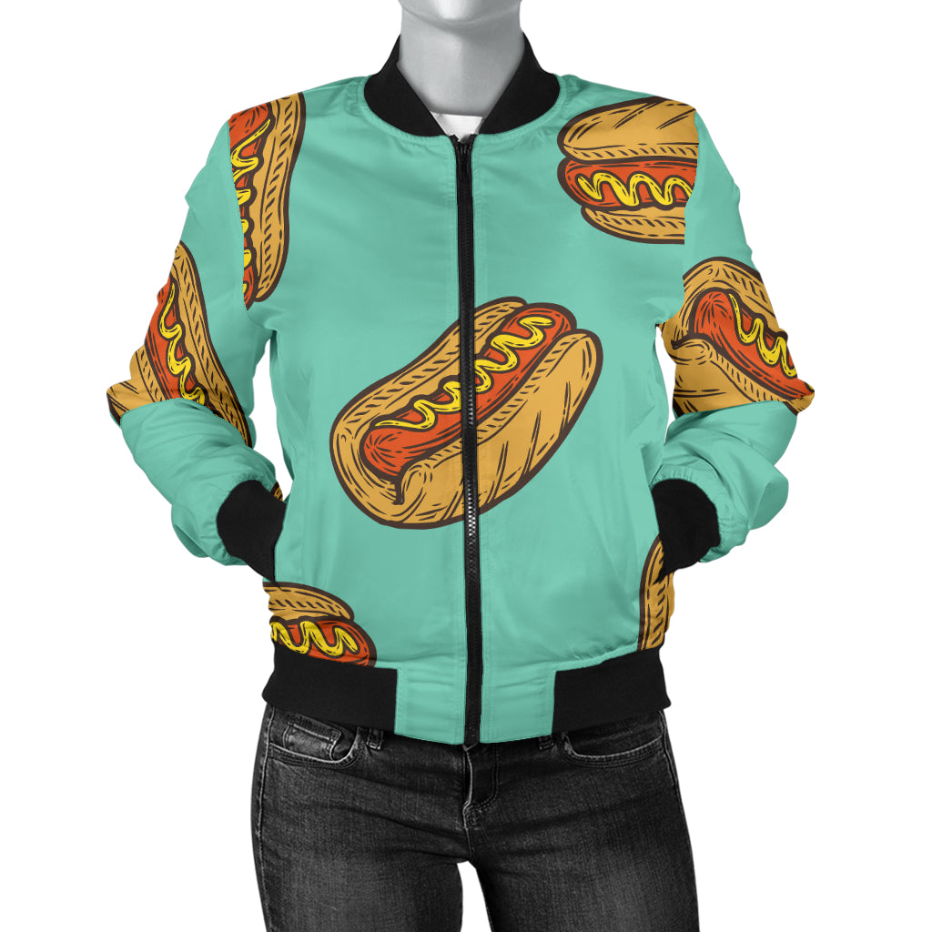 Hot Dog Pattern Print Design 04 Women's Bomber Jacket