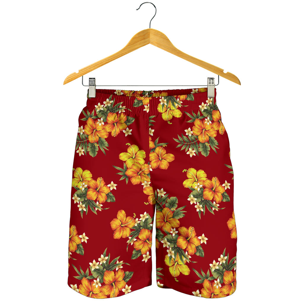 Orange Hibiscus Pattern Print Design HB026 Mens Shorts