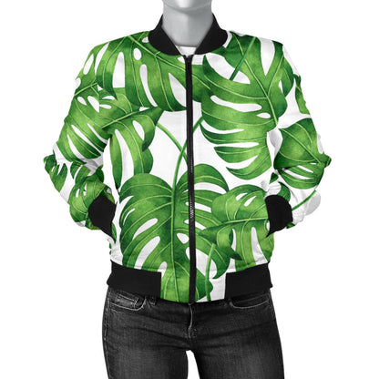 Palm Leaves Pattern Print Design PL08 Women Bomber Jacket