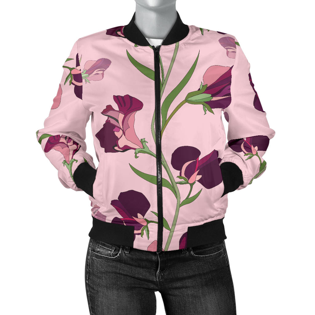 Peony Pattern Print Design PE09 Women Bomber Jacket