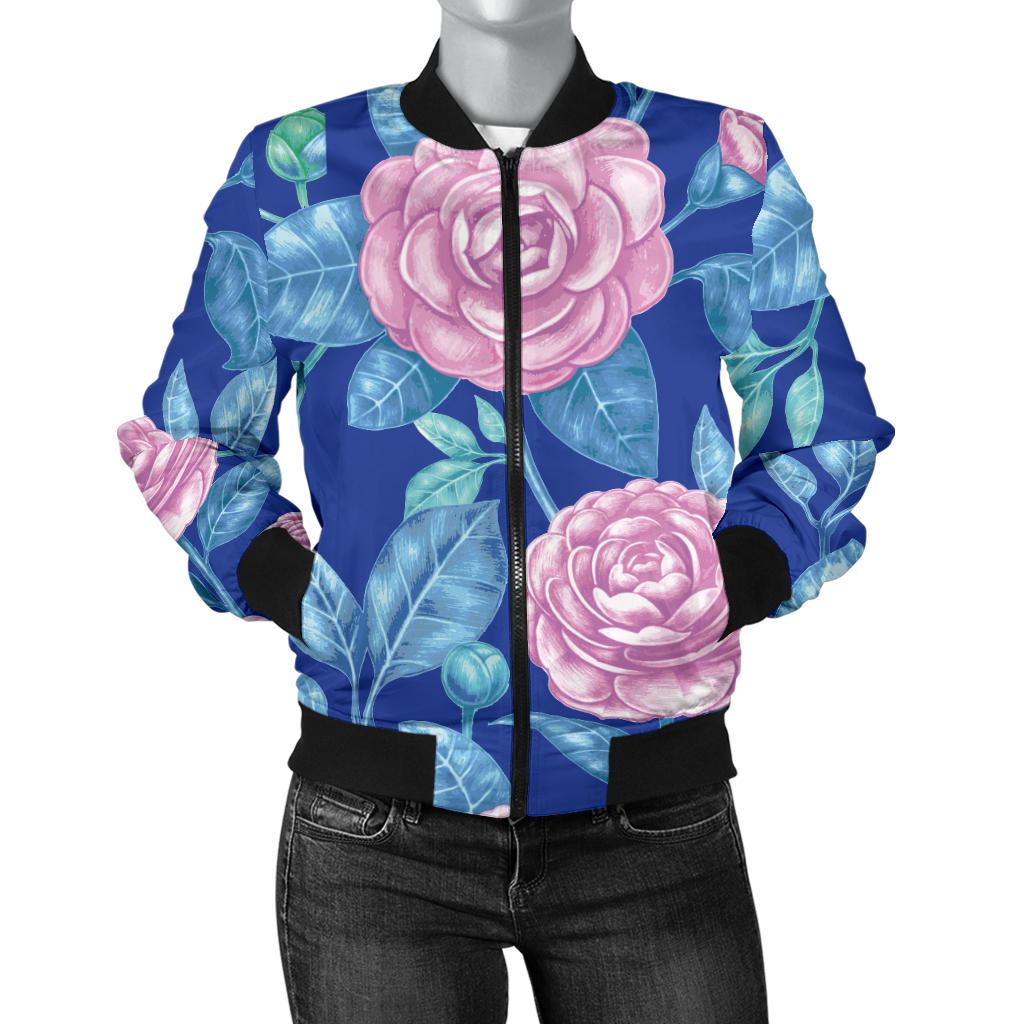 Camellia Pattern Print Design CM05 Women Bomber Jacket