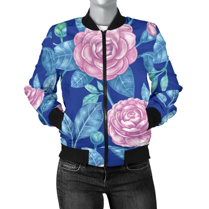 Camellia Pattern Print Design CM05 Women Bomber Jacket