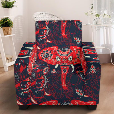 Red Indian Elephant Pattern Armchair Slipcover