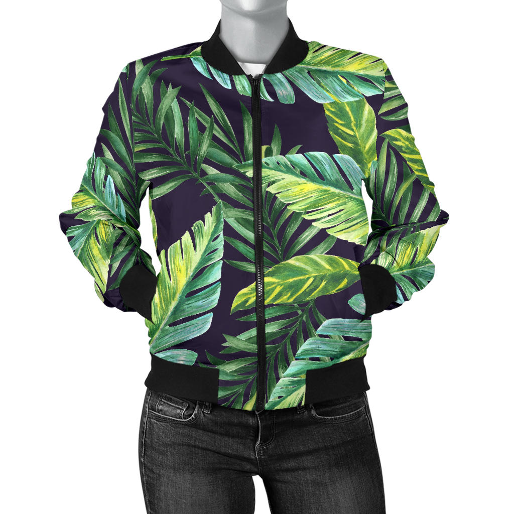 Tropical Flower Pattern Print Design TF06 Women Bomber Jacket