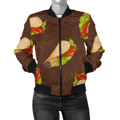 Taco Pattern Print Design TC08 Women Bomber Jacket