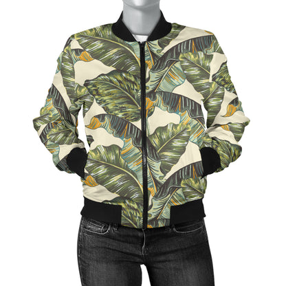 Banana Leaf Pattern Print Design 04 Women's Bomber Jacket