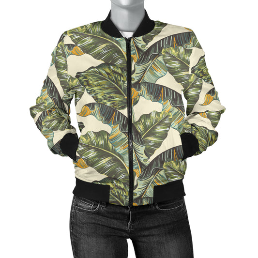 Banana Leaf Pattern Print Design 04 Women's Bomber Jacket