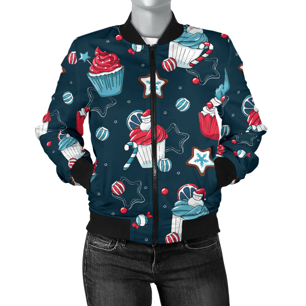 Cupcake Pattern Print Design 03 Women's Bomber Jacket