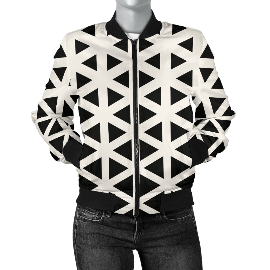Geometric Black White Pattern Print Design 03 Women's Bomber Jacket