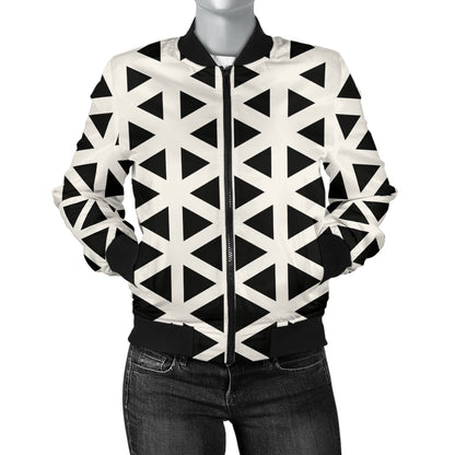 Geometric Black White Pattern Print Design 03 Women's Bomber Jacket