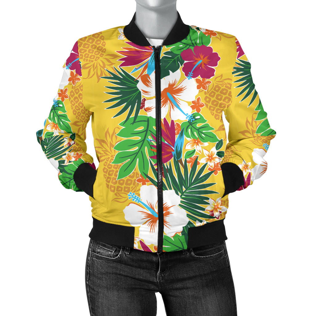 Hawaiian Themed Pattern Print Design H09 Women Bomber Jacket