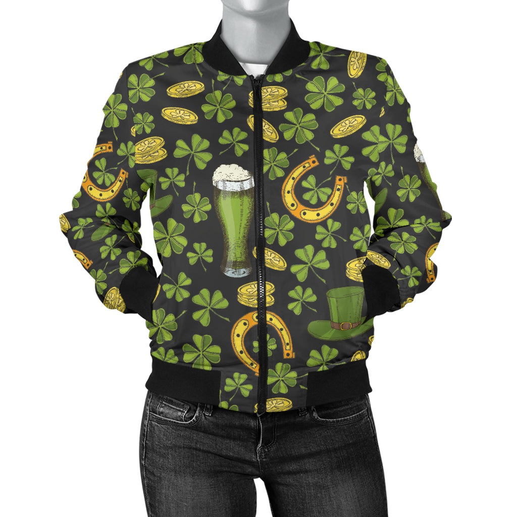 Clover St Patricks Pattern Print Design 03 Women's Bomber Jacket