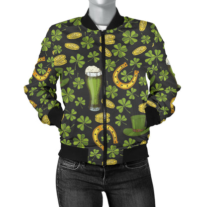 Clover St Patricks Pattern Print Design 03 Women's Bomber Jacket